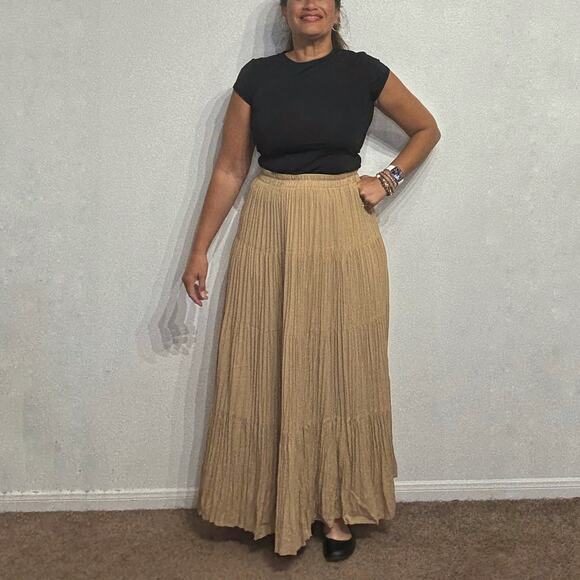 Banjo Tan Vintage Pleated Maxi Skirt Sz M - Picture 1 of 12